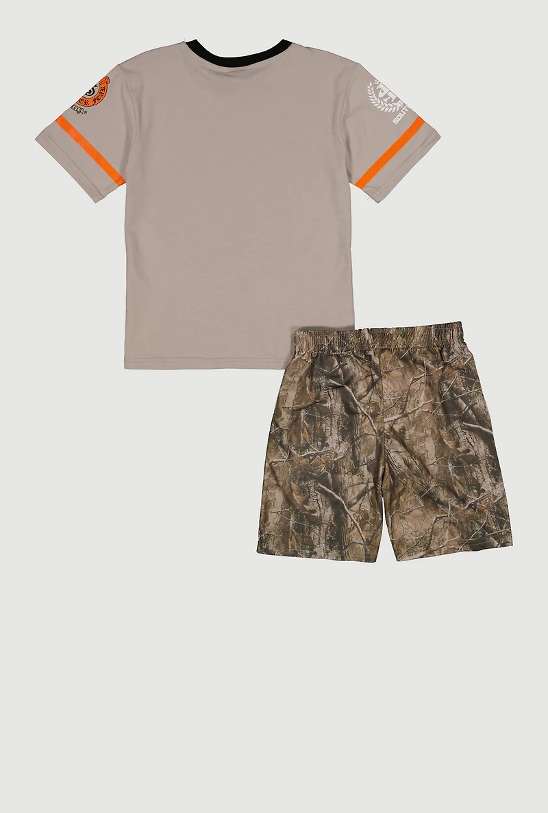 Boys Hunter Camo 91 Graphic Tee and Shorts