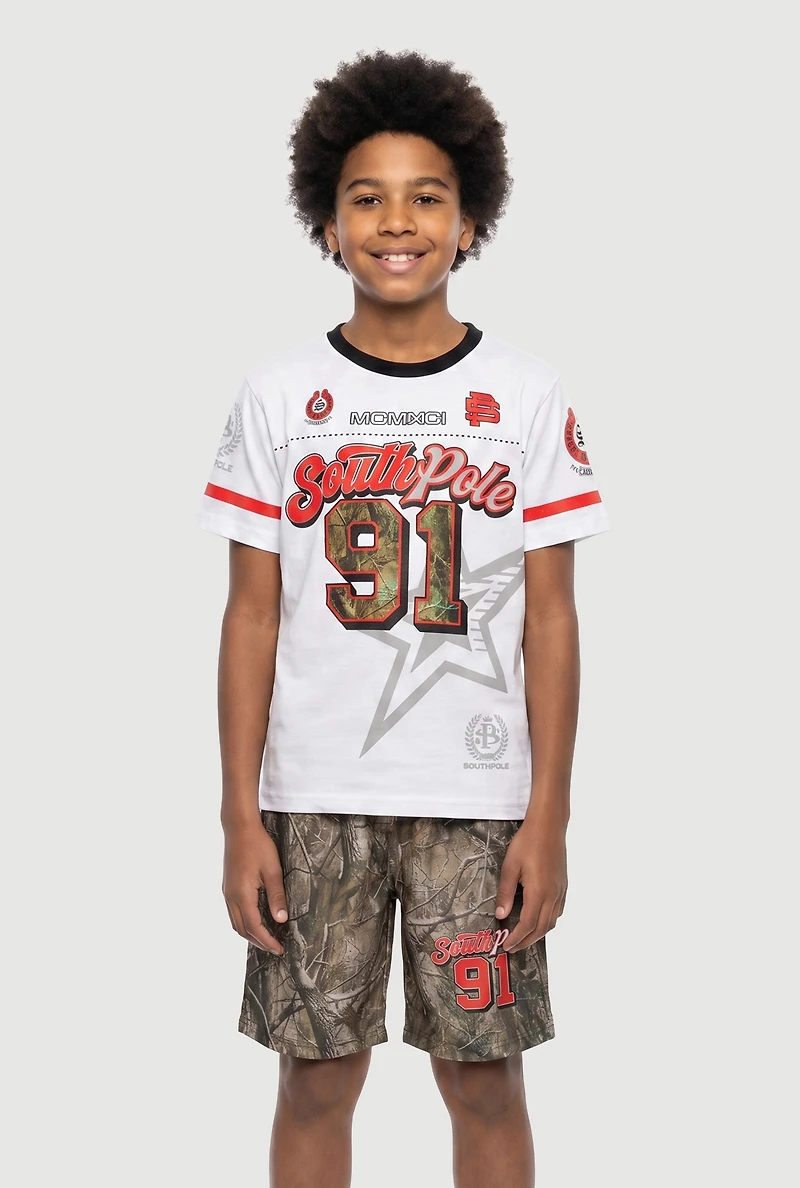 Boys Hunter Camo 91 Graphic Tee and Shorts