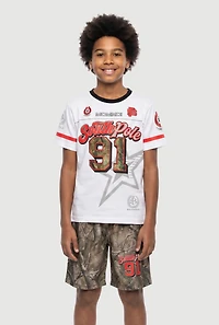 Boys Hunter Camo 91 Graphic Tee and Shorts