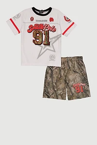 Boys Hunter Camo 91 Graphic Tee and Shorts