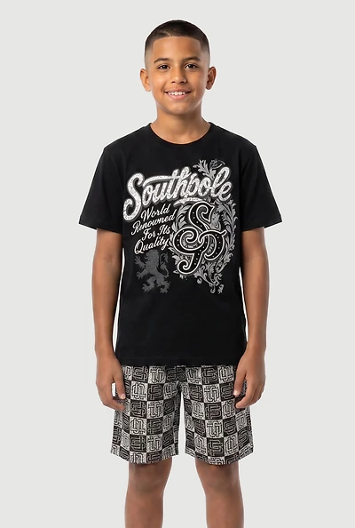 Boys Graphic Tee and Checkered Shorts Set