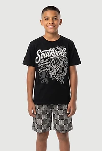 Boys Graphic Tee and Checkered Shorts Set