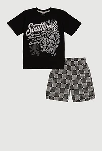 Boys Graphic Tee and Checkered Shorts Set