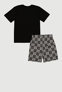Boys Graphic Tee and Checkered Shorts Set