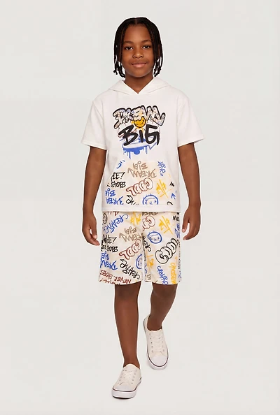 Boys Dream Big Graffiti Print Hooded Top and Shorts