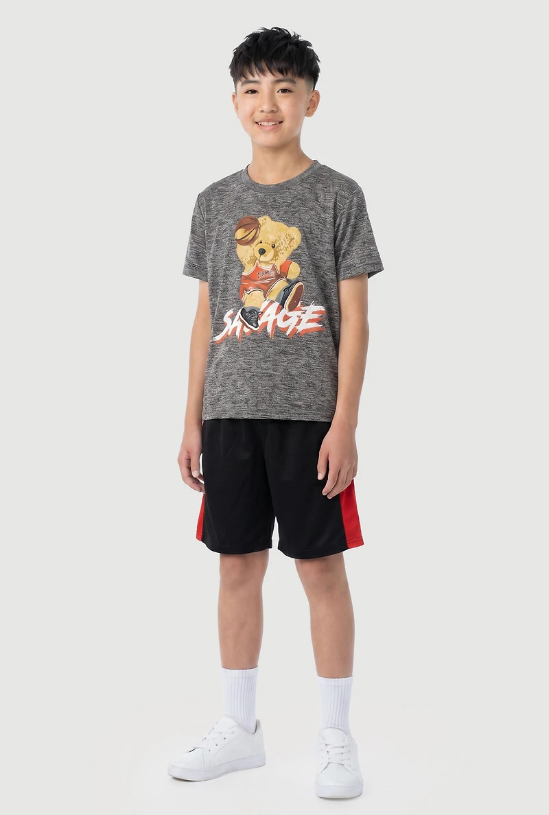Boys Savage Bear Marled Graphic Tee and Shorts