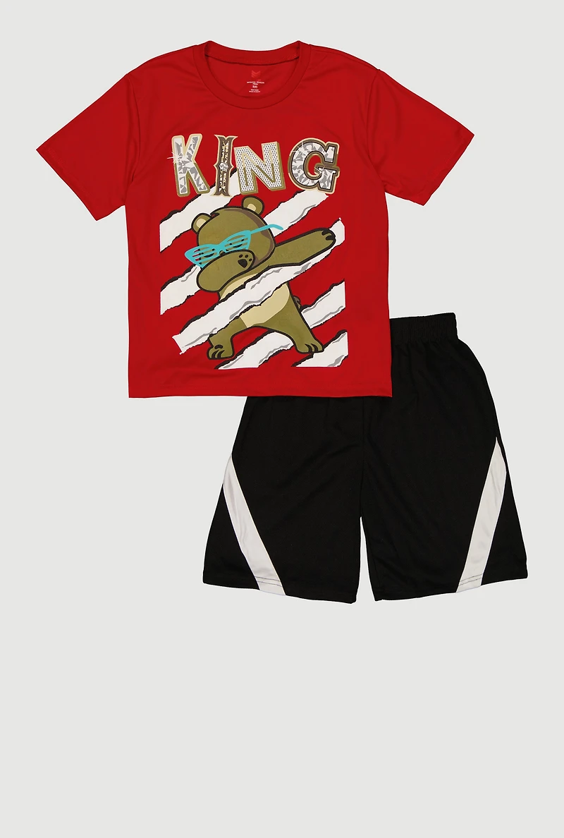 Boys King Bear Dabbing Graphic Tee and Shorts