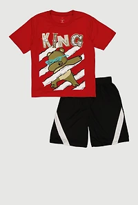 Boys King Bear Dabbing Graphic Tee and Shorts