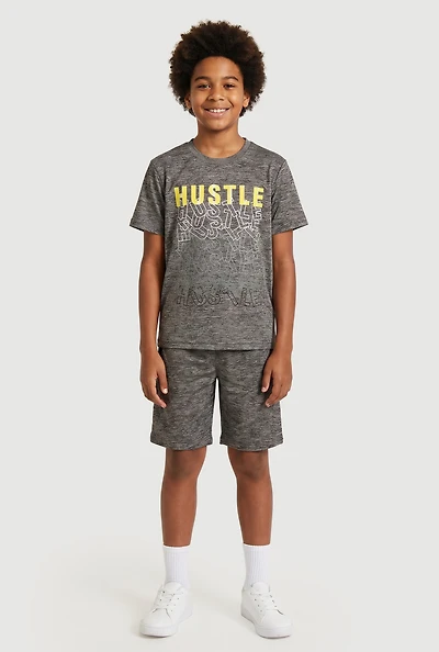 Boys Hustle Graphic Contrast Tee and Shorts