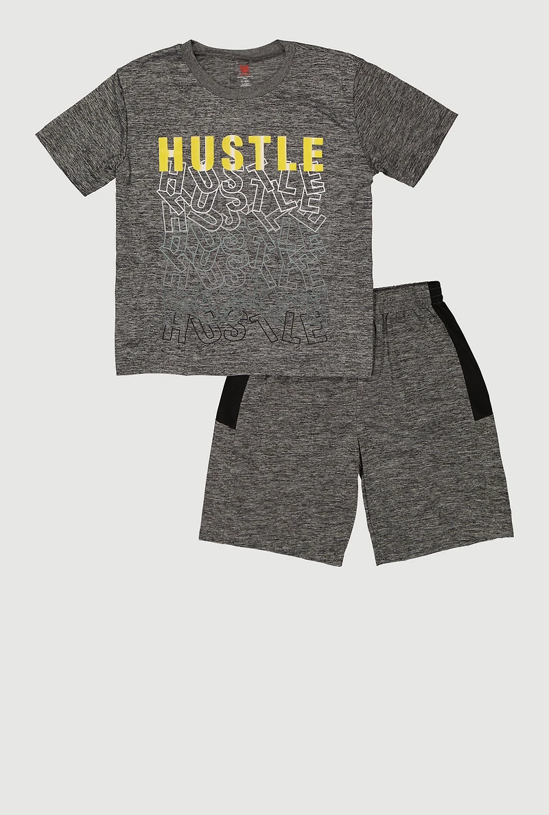 Boys Hustle Graphic Contrast Tee and Shorts