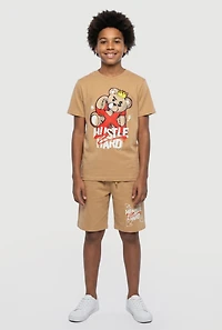 Boys Hustle Hard Graphic Tee and Drawstring Waist Shorts