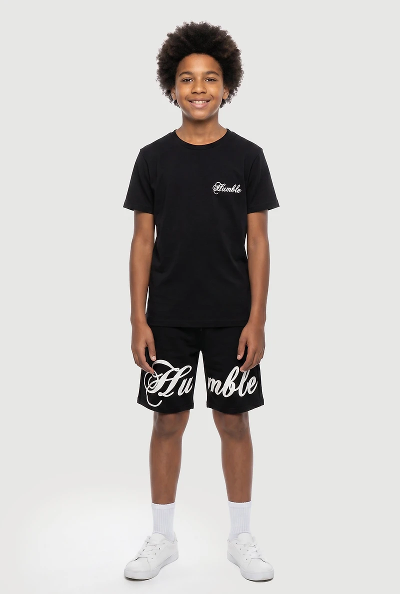 Boys Humble Graphic Tee and Drawstring Waist Sweatshorts