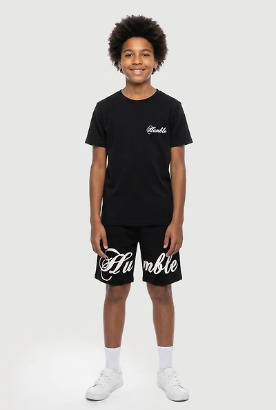 Boys Humble Graphic Tee and Drawstring Waist Sweatshorts