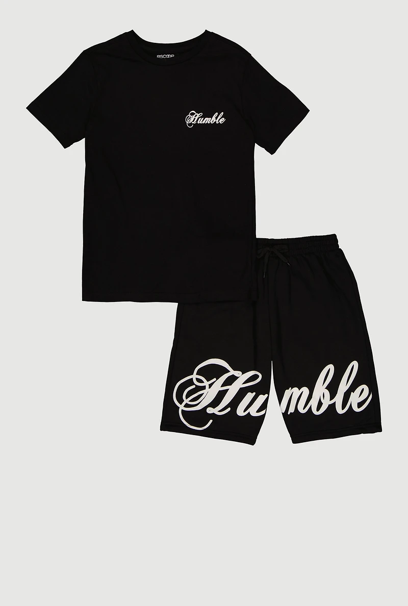 Boys Humble Graphic Tee and Drawstring Waist Sweatshorts