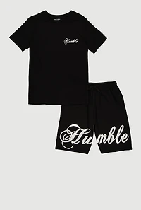 Boys Humble Graphic Tee and Drawstring Waist Sweatshorts