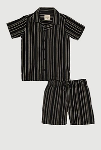 Boys Tweed Striped Button Front Shirt and Shorts