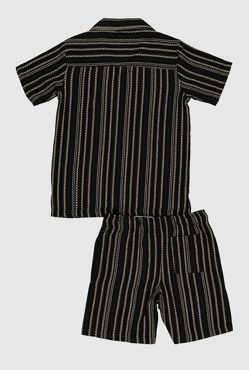 Boys Tweed Striped Button Front Shirt and Shorts