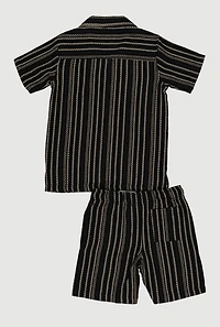 Boys Tweed Striped Button Front Shirt and Shorts