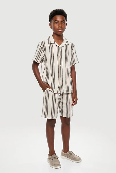 Boys Striped Tweed Button Front Shirt and Shorts