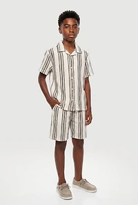 Boys Striped Tweed Button Front Shirt and Shorts