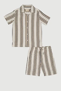 Boys Striped Tweed Button Front Shirt and Shorts