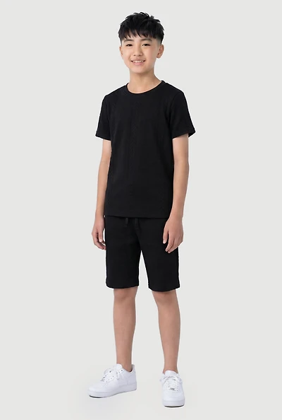 Boys Textured Knit Short Sleeve Top and Drawstring Shorts