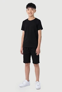 Boys Textured Knit Short Sleeve Top and Drawstring Shorts