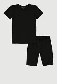 Boys Textured Knit Short Sleeve Top and Drawstring Shorts