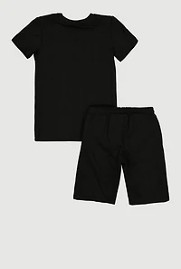 Boys Textured Knit Short Sleeve Top and Drawstring Shorts
