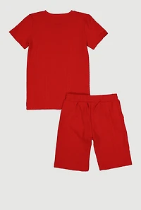 Boys Patterned Textured Knit Short Sleeve Top and Shorts