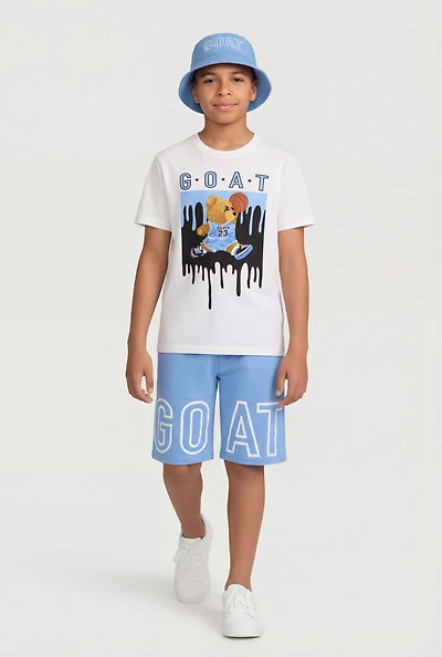 Boys Goat Graphic Tee and Shorts with Bucket Hat