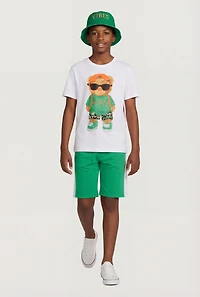 Boys Bear Vibes Graphic Tee and Shorts with Bucket Hat