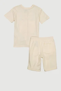 Boys Experience Teddy Bear Graphic Tee and Sweatshorts, Beige, Size 10