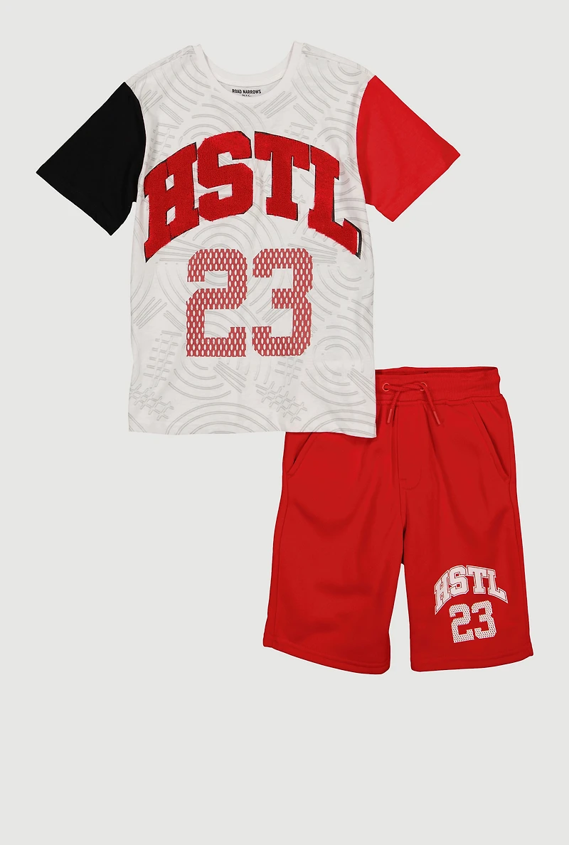 Boys Chenille HSTL 23 Graphic Tee and Sweatshorts