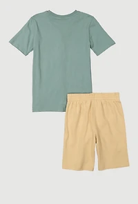Boys Puma Logo Tee and Shorts with Bucket Hat, Green, Size 14-16