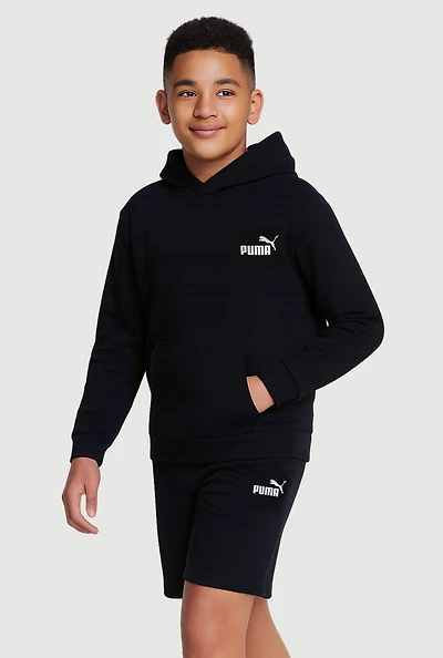 Boys Kangaroo Pocket Graphic Hoodie and Sweatshorts, Black, Size S