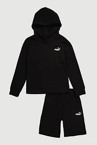 Boys Kangaroo Pocket Graphic Hoodie and Sweatshorts, Black, Size S