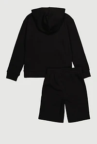 Boys Kangaroo Pocket Graphic Hoodie and Sweatshorts, Black, Size S