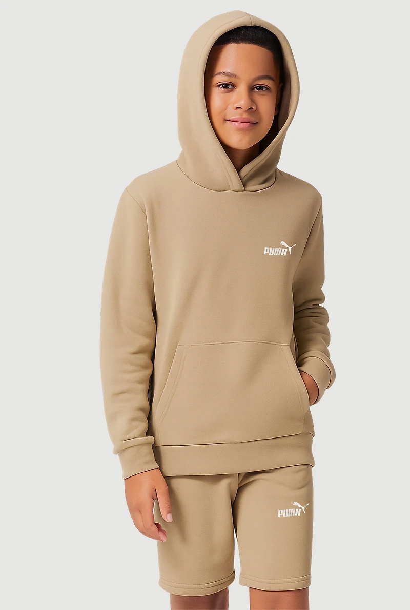 Boys Logo Pullover Hoodie and Sweatshorts Set, Brown, Size 14-16