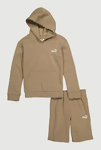 Boys Logo Pullover Hoodie and Sweatshorts Set, Brown, Size S