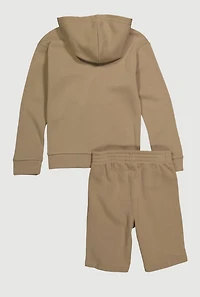 Boys Logo Pullover Hoodie and Sweatshorts Set, Brown, Size S