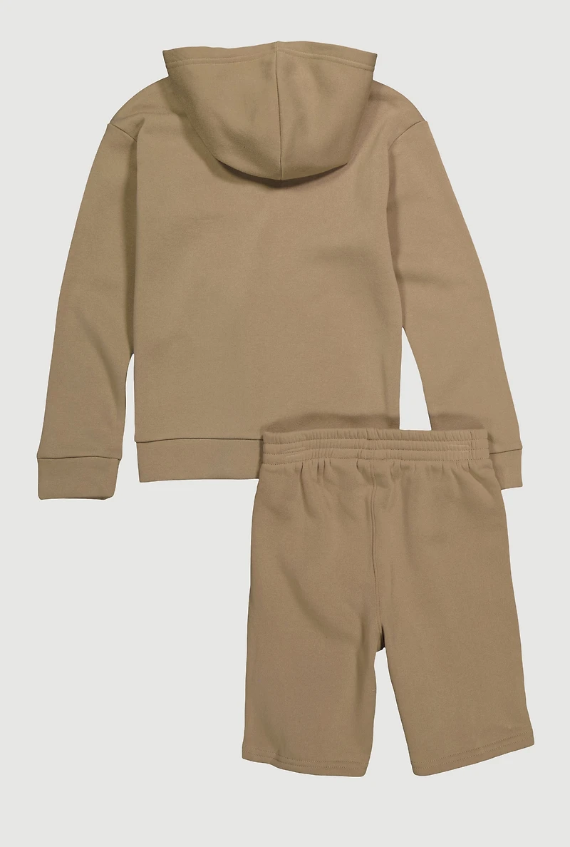 Boys Logo Pullover Hoodie and Sweatshorts Set, Brown, Size 14-16