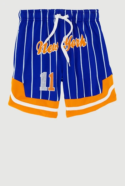 Little Boys Striped Graphic Basketball Shorts, Blue, Size 7