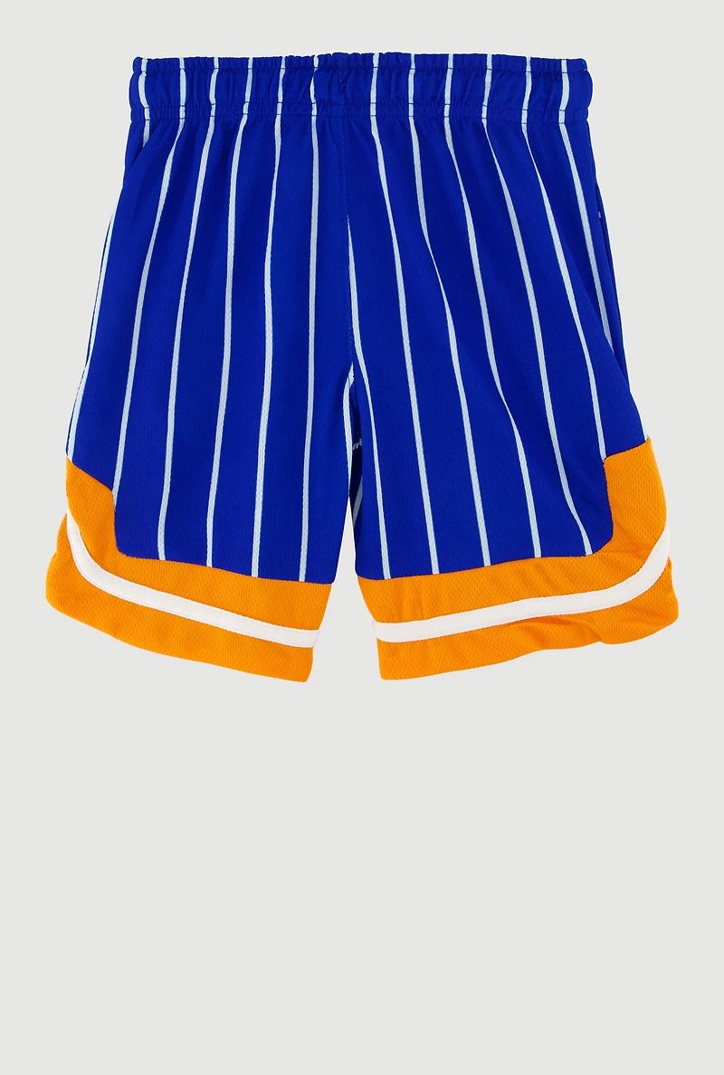 Little Boys Striped Graphic Basketball Shorts, Blue, Size 7