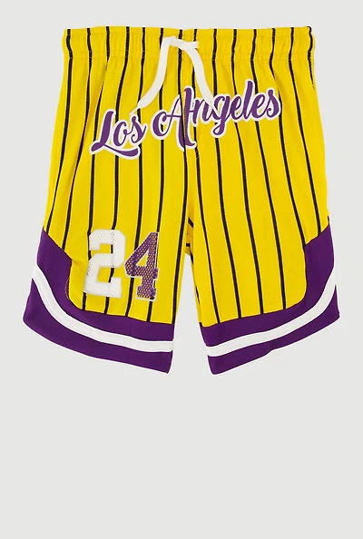 Little Boys Striped Graphic Basketball Shorts