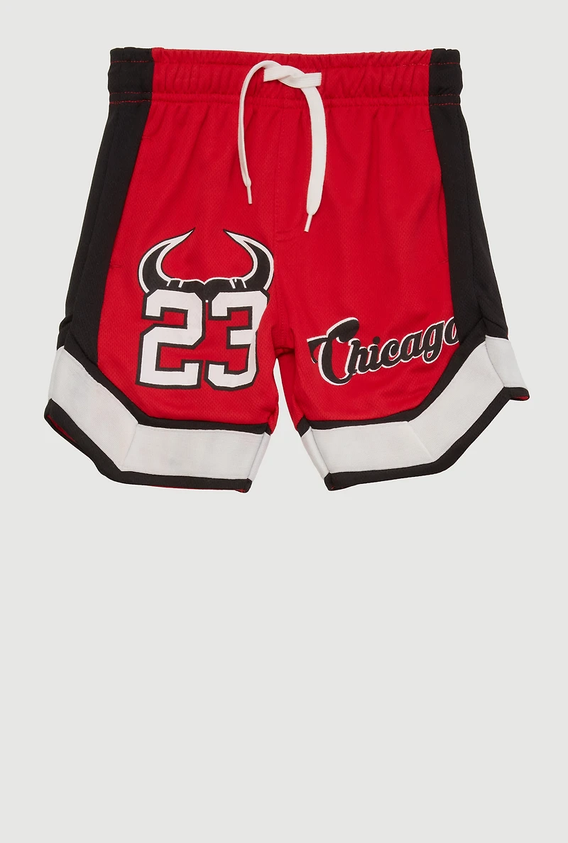 Little Boys Basketball Team Graphic Jersey Mesh Shorts