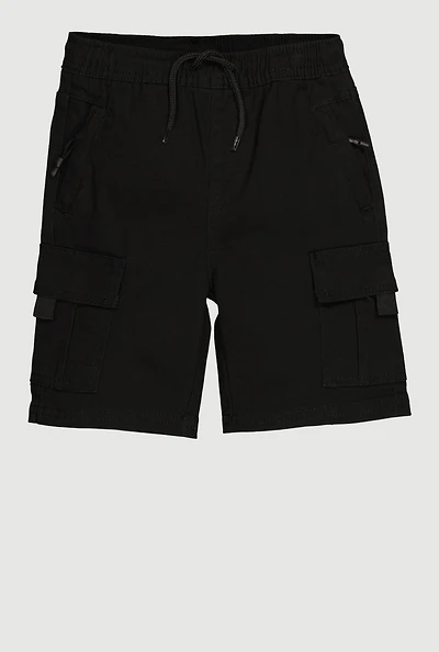 Little Boys Twill Drawstring Cargo Shorts, Black, Size 4