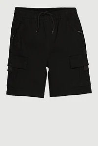 Little Boys Twill Drawstring Cargo Shorts, Black, Size 4