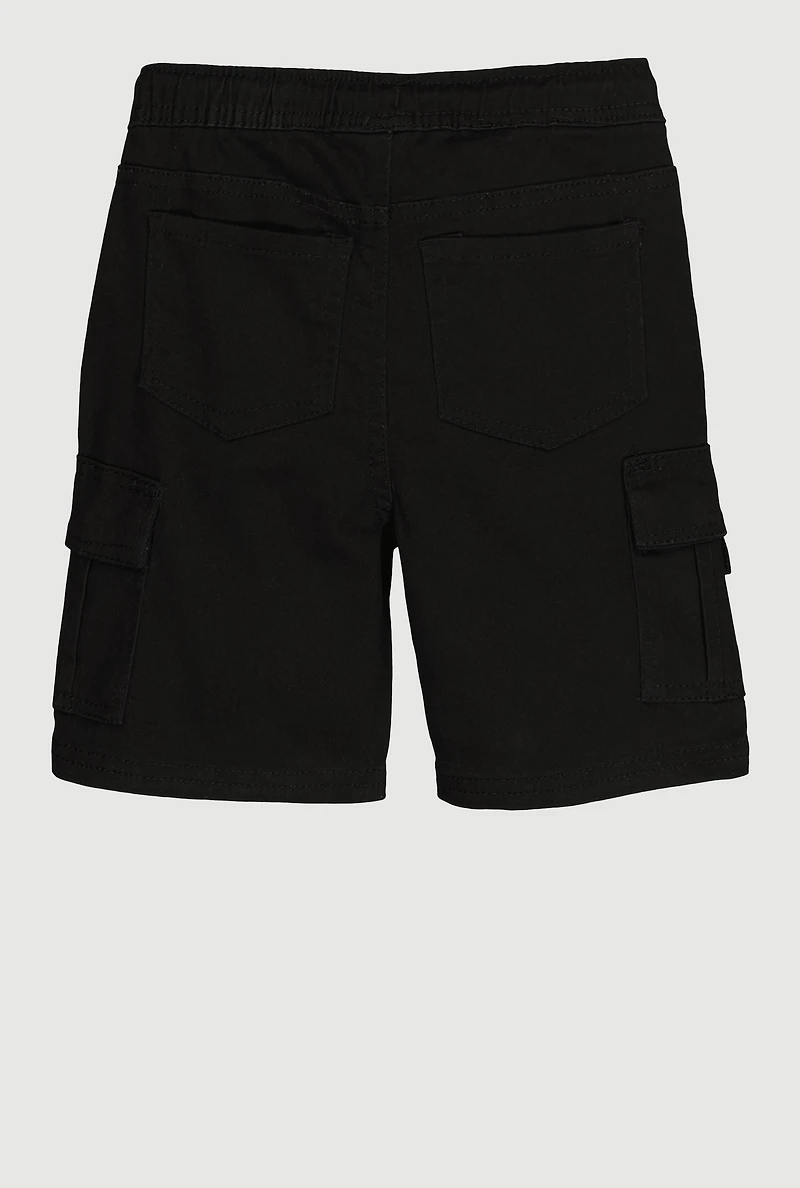 Little Boys Twill Drawstring Cargo Shorts, Black, Size 4