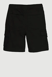 Little Boys Twill Drawstring Cargo Shorts, Black, Size 4